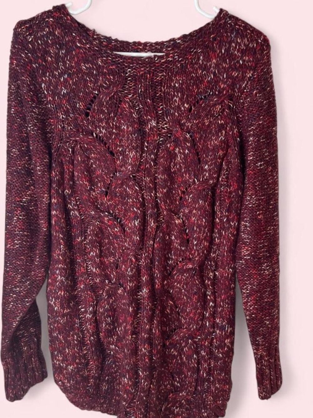St. Johns Bay Burgundy & White Marled Knit Sweater